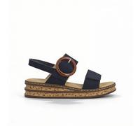 (Blue, UK 6.5) Ladies Rieker Buckle Detailed Adjustable Wedge Heeled Sandals 62950