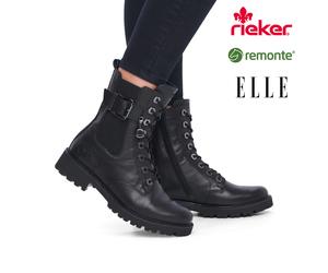 Rieker Remonte Womens Black Leather Boots Wide Fit Biker Ankle Shoes Elle D8668
