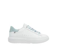 Rieker W1201 funky white leather sneakers with pale blue scarf ribbon laces