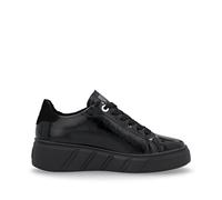 Rieker W2601 black patent wedge heel dressy trainers with black sole
