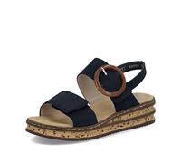 (Blue, UK 6.5) Ladies Rieker Buckle Detailed Adjustable Wedge Heeled Sandals 62950