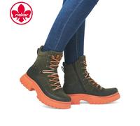 Rieker Womens Boots Green Leather & Suede Water Resistant Side Zip Ladies W1871