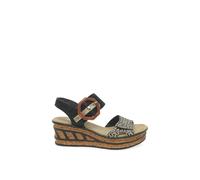 Rieker Ladies Buckle Detailed Wedge Sandal 68176-00 - Black Combination Synthetic - UK Size 8 - EU Size 42 - US Size 10