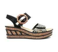 Rieker Womens Sandals Black Adults Ladies Wedge Leopard Print Antistress SIZE