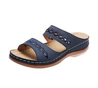 Rieker Women's Shoes Wedge Heel Summer Sandals 43 Women's Summer Sandals Wedge Heel Sandals with Heel Sexy Orthopaedic Sandals with Arch Support Beach Flats Shoes Flip Flops, darkblue, 4 UK
