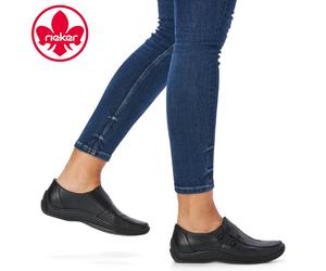 Rieker Womens Slim Fit (E) Black Leather Shoes Lightweight Ladies Flat UK 4 - 8
