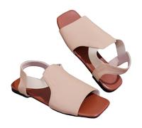 Rieker Women's Summer Peeptoe Sandals with Leather Outsole, Flat Sandals with Soft Sole, Square Peeptoe Sandals, Casual Roman Sandals, Fashionable Outdoor Sandals, beige, 6 UK