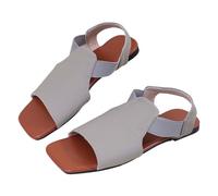 Rieker Women's Summer Peeptoe Sandals with Leather Outsole, Flat Sandals with Soft Sole, Square Peeptoe Sandals, Casual Roman Sandals, Fashionable Outdoor Sandals, gray, 9 UK