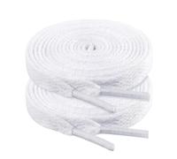 riemot 2 Pairs Flat Shoe Laces 8 mm Wide Trainers Shoelace,Shoelaces for Sneakers,Safety Boots,Sports Shoes,Running Shoes,Replacement Trainer Shoe String for Men Women Adults Kids,White,100 cm