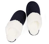 Riemot Memory Foam Slippers for Women and Men - Winter Warm Indoor Outdoor Shoes With Fur Collar, Fleece Lined, Ultralight Soft - Navy EU38-39/UK5-6