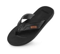 riemot Men's Flip Flops, Comfortable Summer Beach Sandals with PU Straps, Cushioned EVA Footbed and Textured TPR Sole for Holiday Pool Garden, Black, UK 10