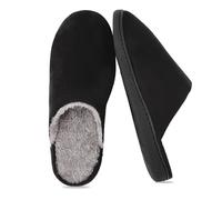 riemot Mens Memory Foam Fluffy Comfort Slippers, Winter Warm Indoor/Outdoor Shoes, Fur Collar Fleece Lined, Ultralight Soft Bedroom Slippers, Black UK9 / EU43