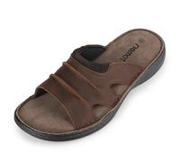 riemot Mens Slide Leather Sandal Summer Beach Indoor and Outdoor Anti-skidding With Two Adjustable Mules/clogs Open Toe Sandals Brown Black Size UK 11/EU 45