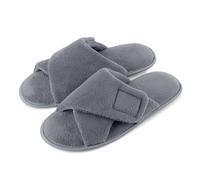 riemot Mens Slipper Open Toe Adjustable Slippers Comfy Fluffy Memory Foam Diabetic Anti-Skid House Shoes Grey UK 8/9