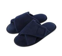 riemot Mens Slipper Open Toe Adjustable Slippers Comfy Fluffy Memory Foam Diabetic Anti-Skid House Shoes Navy UK 8/9