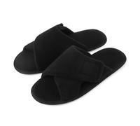 riemot Mens Slipper Open Toe Adjustable Slippers Comfy Fluffy Memory Foam Diabetic Anti-Skid House Shoes Black UK 10/11