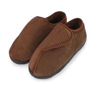 riemot Mens Slippers Easy Close Memory Foam Slipper Wide Fit Adjustable Diabetic Slippers for Edema and Swollen Feet Brown UK10/11