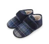 riemot Men's Slippers Fluffy Slipper Comfy Warm Anti-Skid Slip On House Slippers Memory Foam Slipper for Men Adjustable Wide Fit Indoor Outdoor House Shoes, Fleece Lined Navy, 7 UK