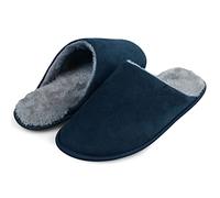 riemot Men's Slippers Indoor Outdoor Winter House Shoes with Memory Foam Warm Fluffy Lining Comfortable Slipper Non-Slip Sole, Navy, UK Sizes 10/11