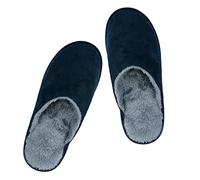 riemot Mens Slippers, Memory Foam Fluffy Comfort Slipper, Winter Warm Indoor Outdoor Shoes, Fur Collar Fleece Lined & Terry Cloth House Slippers, Navy EU 42-43/UK 8-9
