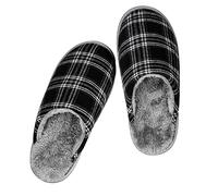 riemot Mens Slippers, Memory Foam Fluffy Comfort Slippers, Winter Warm Indoor Outdoor Shoes, Black White EU40-41/UK7-8