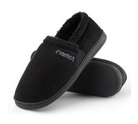 riemot Men's Suede Moccasin Slippers, Cozy Memory Foam House Shoes with Anti Skid Rubber Sole, Warm Faux Sherpa House Shoes with Dual Side Elastic Gores Black 43EU