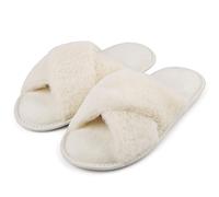 riemot Slippers Women Fluffy Slipper Memory Foam Cross Band Furry Open Toe Ladies Sliders Soft Fur Warm Slip Plush Home Anti-Slide House Shoes for Girls Indoor Outdoor, White, UK 5-6