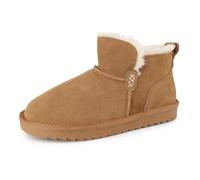 riemot Women’s Genuine Suede Ankle Boots, Faux Fur Lined Warm Mini Style with Memory Foam Insole, Pull-On Design, Chestnut UK 3-9