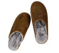 Riemot Women's & Men's Memory Foam Fluffy Comfort Slippers, Ultralight Soft Indoor/Outdoor Shoes, Fur Collar Fleece Lined House Slippers Brown 44-45