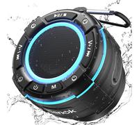 RIENOK Shower Speaker Bluetooth FM Radio IPX7 Waterproof 12H Playtime RGB Lights Portable Speakers Wireless Bluetooth Mini Speaker with Suction Cup Hook for Bathroom Party Travel Outdoor