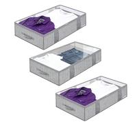 Rieoany 3 Pack 75L Under Bed Storage Box with Lid, Collapsible Storage Box with Zip and Reinforced Handle, Clothes Organiser Bags for Storing Clothes, Quilts, Blankets and Bedding