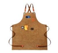 Rieoany Canvas Apron, Heavy Duty Work Apron with Adjustable Straps and 3 Pockets, Suitable for Chefs, Servers, Artists, Unisex, Khaki