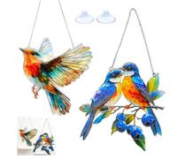 Rieoany Hanging Window Decorations, 2 Suncatchers, Bird Hangings, Stained Glass Sunshades (Large, Small)