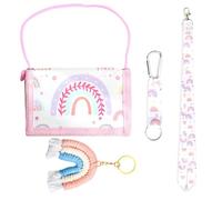 Rieoany Kids Wallet, Pink Girls Purse with Adjustable Lanyard, Trifold Velcro Wallet Lightweight Small Purse, Girls Purses for Kids Birthday Christmas School Gifts