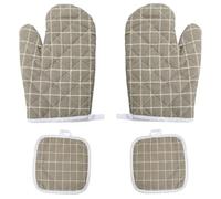 Rieoany Oven Mitts Pair, Thick Cotton Oven Gloves and Pot Holders Set, Heat Resistant BBQ, Cooking Gloves with Hanging Loops for Kitchen, Baking, Grilling, Microwave