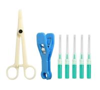 Rieoany Piercing Needle Kit, 5 Pcs Piercing Needles with Tube Sleeve, Kit Needle with Round Jaw Clamps and Open Jaw Pliers, for Nose, Ears, Lips and Eyebrows (Green, 18G/1.0mm)