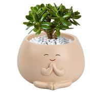 Rieoany Smile Face Planter Pot 10.5x6.5 cm with Removable Silicone Plug Resin Flower Pot for Small Plants Succulent Planter for Indoor Desk Bathroom Decor