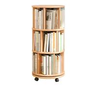 Rieort Bookcases 360° Corner Bookshelf Wooden Rolling Bookcase with 360° Rotating Bookshelf Tower and Wheels Floor Bookshelves 2/3/4/5/6 Tier save space
