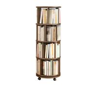 Rieort Bookcases 360° Corner Bookshelf Wooden Rolling Bookcase with 360° Rotating Bookshelf Tower and Wheels Floor Bookshelves 2/3/4/5/6 Tier save space