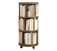 Rieort Bookcases 360° Corner Bookshelf Wooden Rolling Bookcase with 360° Rotating Bookshelf Tower and Wheels Floor Bookshelves 2/3/4/5/6 Tier save space