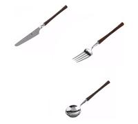 Rieort Silverware Set Wooden Handle Knife Fork Spoon 1/2/3 Pcs Stainless Steel Spoons Retro Flatware Set Reusable Dinner Forks