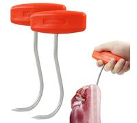 Rierdge 2PCS 6 Inch Stainless Steel Meat Hook with Orange Plastic Handle, T-Shaped Boning Hooks for Butchering & Hanging, Professional Tool