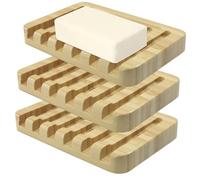 Rierdge 3 Pcs Bamboo Soap Dish, Self Draining Soap Holder with Non-Slip Pads, Sturdy Natural Wood Soap Tray for Shower, Bathroom(Wooden Color)