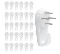 Rierdge 30 Pcs Non-Marking Hooks, Removable Hard Wall Hanging Hook Plastic Hardwall Hanger for Hanging Picture, Photo, Frame, White (20*40mm)