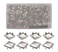Rierdge 500 Pieces 10 mm Square Rivets for Clothing & DIY Crafts - Silver Metal Pyramid Studs with 4 Sharp Prongs for Leather Jackets, Bags, Shoes & Punk Accessories, Includes Awl Tools