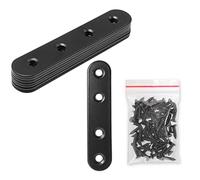 Rierdge 8 Sets 4 Inch Stainless Steel Flat Plate Straight Bracket | 100mm Metal Brackets, Mending Repair Plate Brace, With Screws, For Wood Straight Brace, Black