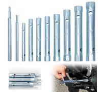 Rierousy 10-Piece Pipe Socket Spanner Tool Set, 6/7 to 22/20 Sizes, 15.5 cm & 13 cm Power Rods, Tap Wrench, Spark Plug Wrench, Kitchen & Car Repair