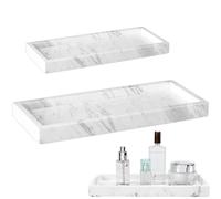 Rierousy Set of 2 Rectangular Marble Pattern Decorative Bathroom Trays, Silicone Material for Jewellery, Soap, Candles, Towel, Plant
