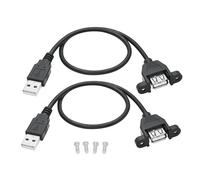 Riertostng 2 Pcs 1FT USB A Panel Mount Extension Cable, USB 2.0 Type A Male to Type A Female Wear Ears 5V 2A Supports Charging and Data Transmission, Fixed with Screws for Various USB Equipment