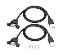 Riertostng 2 Pcs 2FT USB A Panel Mount Extension Cable, USB 2.0 Type A Male to Type A Female Wear Ears 5V 2A Supports Charging and Data Transmission, Fixed with Screws for Various USB Equipment